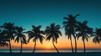 Silhouetted Palm Trees at Sunset on a Tropical Beach