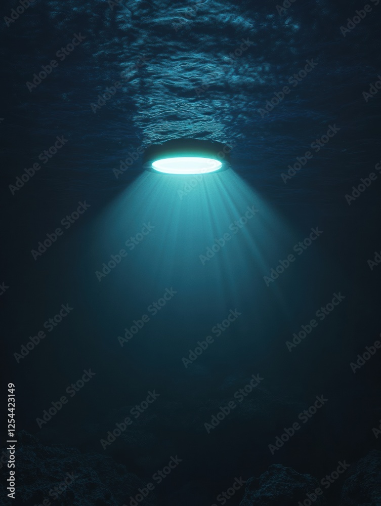 Aufkleber Unique underwater view of a microchip illuminated by soft light in a dark ocean environment at depth. Generative AI