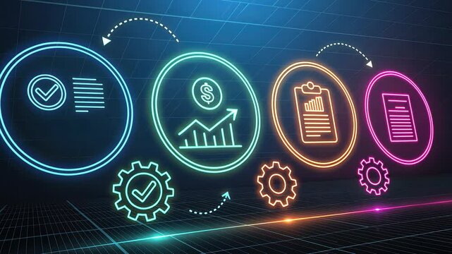 The 5S Sort Set in Order Shine Standardize and Sustain, Digital icons illustrating business processes and growth