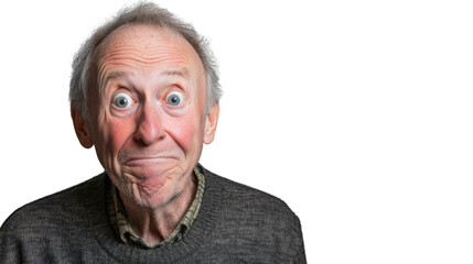 Obraz premium Elderly man expressing surprise on transparent background