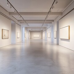 Fototapeta premium 3D-rendered gallery space with soft lighting and blank sections, perfect for showcasing elegant art or products.