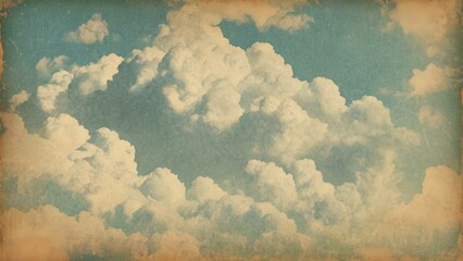 Vintage Retro Sky Background with Halftone Cloud Pattern on Aged Paper Texture