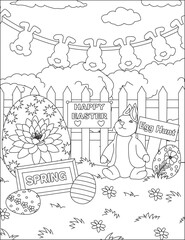 Easter garden decor coloring page vector