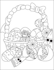 happy Easter Basket Coloring Page for Kids