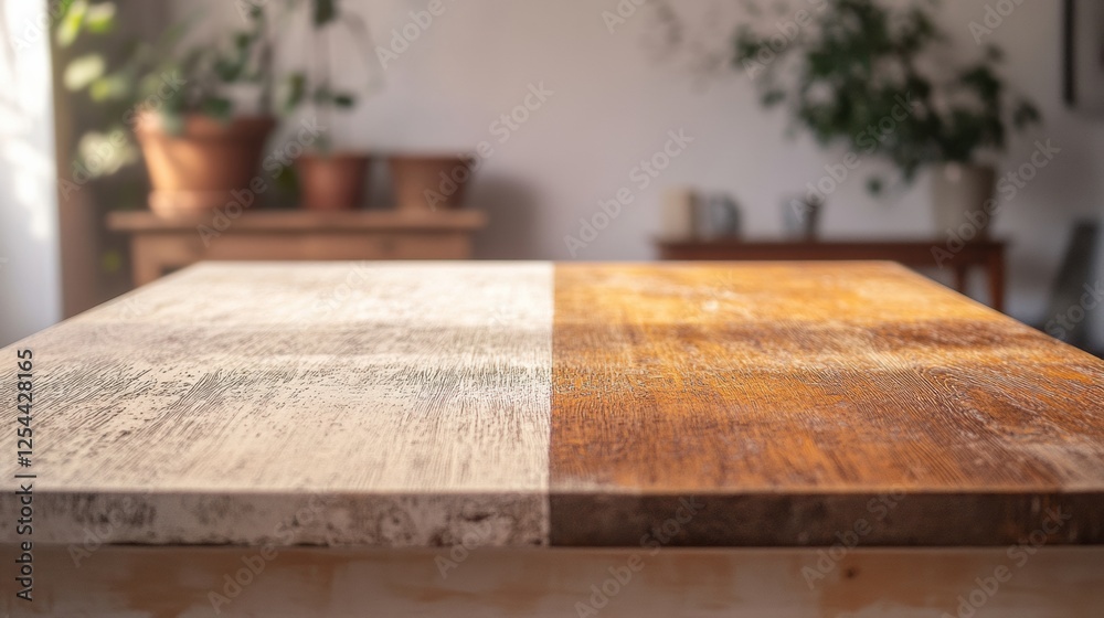 Poster comparison of dusty and clean furniture surfaces showcasing difference in cleanliness and shine. gen