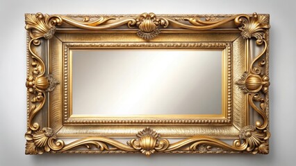 Aged gold frame with soft rounded edges surrounds a rectangular mirror, adding a touch of elegance and sophistication to any room decor, rectangle shape, organic design