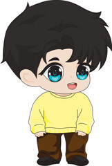 Anime chibi boy standing character vector