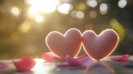 Obraz premium Two Pink Hearts at Sunset: A Symbol of Love and Romance