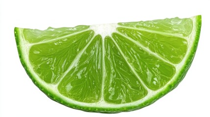 Freshly Cut Slice of Ripe Green Lime Isolated on White Background, Showcasing Rich Citrus Flavor and Juicy Texture for Culinary Use