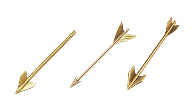 3D rendering of a golden arrow on a white background