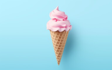 A pastel pink ice cream cone and baby blue background, creating a playful contrast between cool shades. The design should have minimalistic elements to keep it simple and sweet