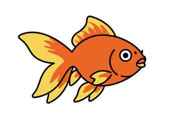 Fototapeta premium Simple goldfish illustration art. An orange goldfish with yellow fins and tail. Vector art design.