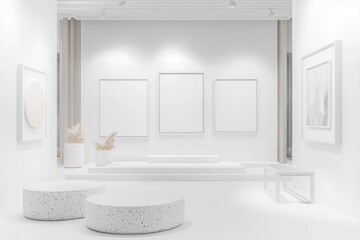 Fototapeta premium Luxurious 3D rendering of a conference room with neon lights, sleek decor, and soft lighting, designed for upscale business presentations.