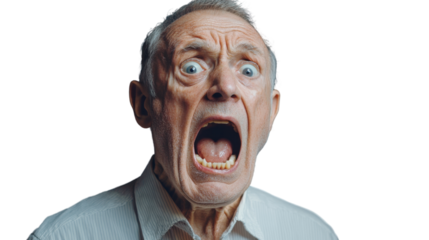 Shocked senior man screaming with transparent background