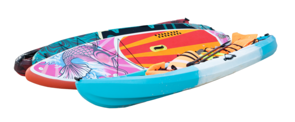 Colorful riber kayaks. Isolated kayaks on transparent background