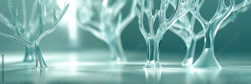 Leinwandbilder glowing reflections in a glass forest with abstract tree shapes creating a surreal environment. gene