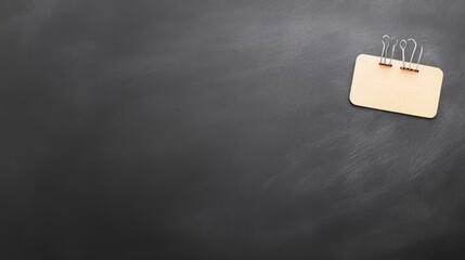 A minimalist black background featuring a wooden tag with paper clips, ideal for branding or labeling