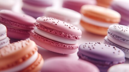 Fototapeta premium Colorful macarons on white background, sweet treat, food photography