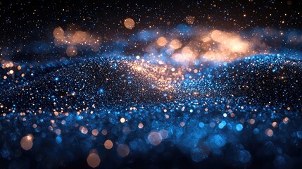 Abstract representation of shimmering particles in blue and gold tones, creating a magical atmosphere