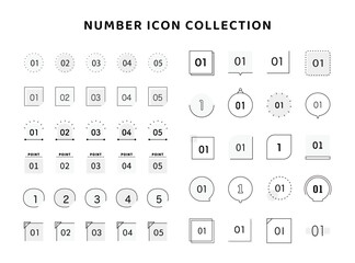 数字のアイコン　セット　バリエーション　番号　ナンバー　イラスト　飾り罫　あしらい　装飾　素材　白黒