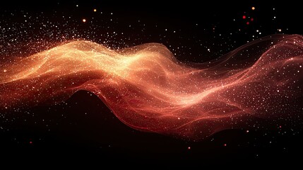 Abstract wave of glowing particles flowing through a dark background, creating a dynamic visual effect