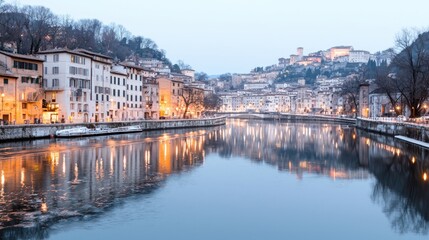 Fototapeta premium Italian City River Reflections at Dusk