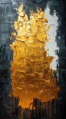 Abstract gold and black painting with textured layers creating a striking visual contrast
