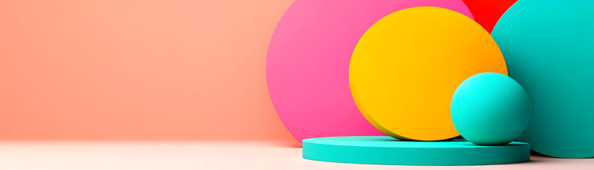 Colorful geometric shapes in harmony against a pastel backdrop.
