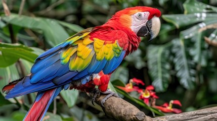 Obraz premium view of a parrot perched on a tree branch