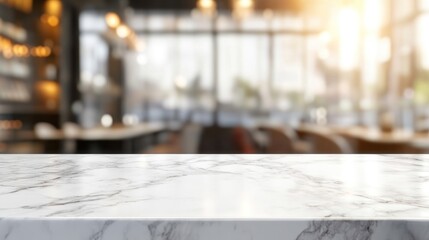 Marble table in blurred restaurant