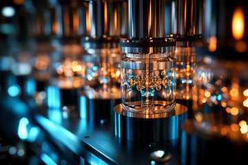 Quantum processor chip with advanced nanotechnology components in a futuristic laboratory