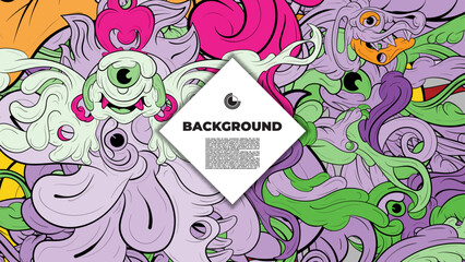 Colorful Doodle Artwork with Diverse Elements, Perfect for Backgrounds, Book Covers, Templates, Flyers, Summer Projects, and Ideal for Coloring Book Designs.