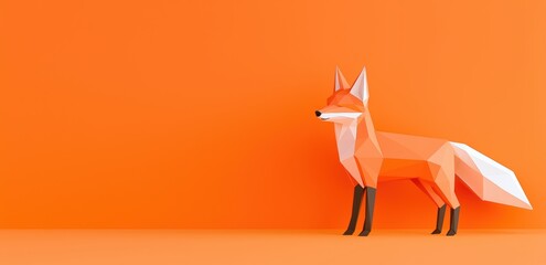 Obraz premium A geometric, stylized fox stands on a vibrant orange background, showcasing a modern design with sharp angles and clean lines.