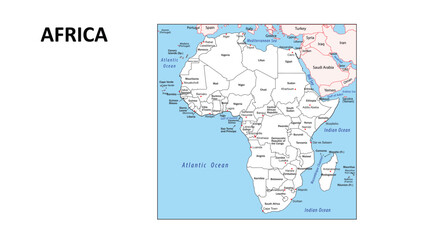 Fototapeta premium Africa Map. Countries map of Africa. Administrative map of Africa with Countries and capital in white color.