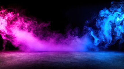 Abstract Neon Pink And Blue Smoke Effect On Dark Background