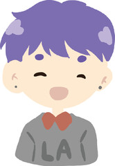 Cartoon boy with purple hair wearing LA shirt