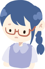 Cartoon girl wearing glasses and purple shirt