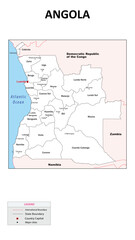 Naklejka premium Angola Map. State map of Angola. Administrative map of Angola with state and capital in white color.