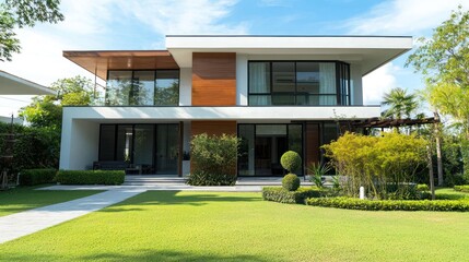 Beautiful modern house with a well-kept front yard