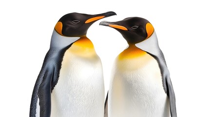 Fototapeta premium Two Emperor Penguins Facing Each Other Against White Background