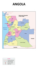 Angola Map. State and union territories of Angola with neighbouring countries. Political map of Angola with capital and important cities in Detailed.