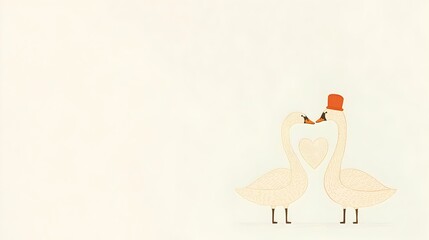 Romantic illustration of two swans celebrating love on a wedding day
