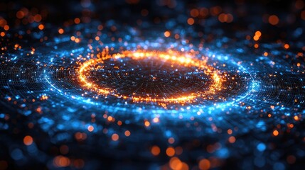 Vibrant circular light patterns in a cosmic space, showcasing a dynamic energy flow and depth