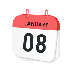 8th January daily calendar icon template. January 8 day calendar design. Single day calendar in vector illustration flat style.