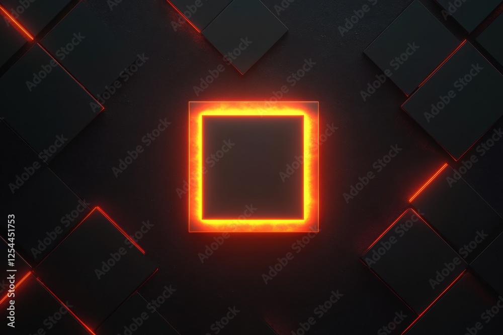 Leinwandbilder Microchip surrounded by glowing geometric shapes in a futuristic setting with a dark background. Generative AI