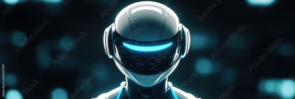 Aufkleber Minimalist glowing humanoid robot stands centered in a futuristic environment with a soft blue light illuminating the surroundings. Generative AI