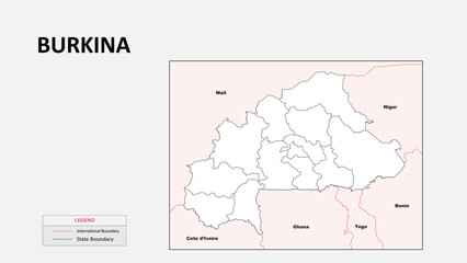 Obraz premium Burkina Faso Map. Political map of Burkina Faso with state border in outline. Political map of Burkina Faso with outline and neighbouring countries.