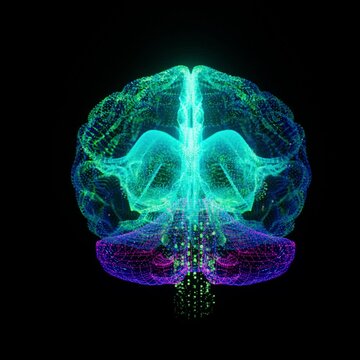 360 Holographic 3D Brain Animation Futuristic User Interface for AI, Machine Learning, and Medical Technology