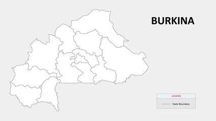 Obraz premium Burkina Faso Map. State map of Burkina Faso. Administrative map of Burkina Faso with states names in outline.