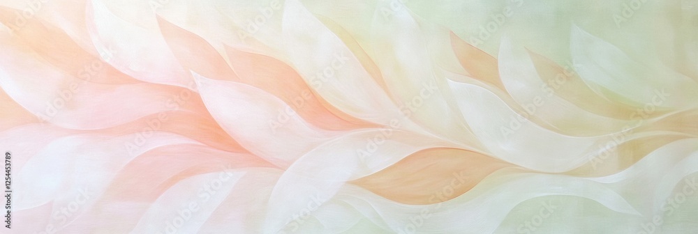 Poster Flowing abstract lines convey serenity and inspiration from gentle spring breezes in soft pastel tones with open space for text. Generative AI
